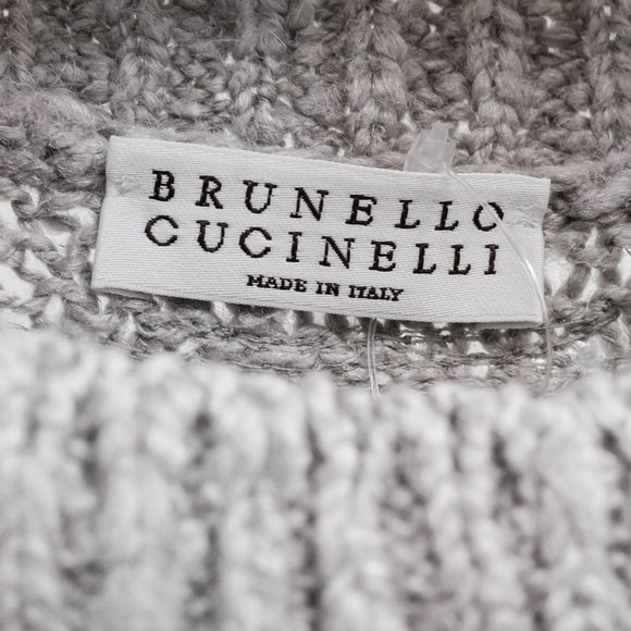 Brunello Cucinelli SS/22 Grey Sequin-Embellished Knitted Cropped Jumper - Picture 5 of 11